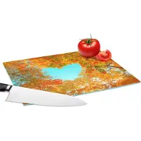 KitchenYeah Glazen Snijplank - 28x20 - Bomen - Herfst - Hartje - Natuur - Oranje - Hart - Snijplanken Glas