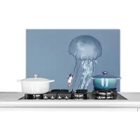 KitchenYeah Spatscherm keuken - Kinderen - Zeedieren - Vintage - Kwal - Keuken - Spatscherm achterwand - 90x60 cm - Spatwand