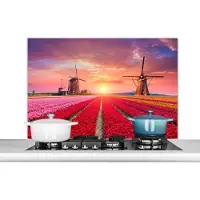 KitchenYeah Spatscherm keuken 100x65 cm - Kookplaat achterwand Bloemen - Windmolen - Tulpen - Zonsondergang - Roze - Muurbeschermer - Spatwand fornuis - Hoogwaardig aluminium