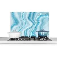 KitchenYeah Spatscherm keuken 80x55 cm - Kookplaat achterwand Marmer - Blauw - Patronen - Muurbeschermer - Spatwand fornuis - Hoogwaardig aluminium