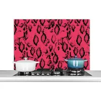 KitchenYeah Spatscherm keuken 100x65 cm - Kookplaat achterwand Slangenprint - Roze - Zwart - Muurbeschermer - Spatwand fornuis - Hoogwaardig aluminium