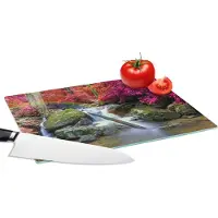 KitchenYeah Glazen Snijplank - 28x20 - Regenboog - Waterval - Bomen - Stenen - Mos - Snijplanken Glas