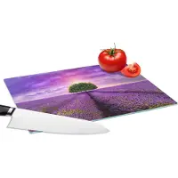 KitchenYeah Glazen Snijplank - 28x20 - Lavendel - Boom - Paars - Wolken - Snijplanken Glas