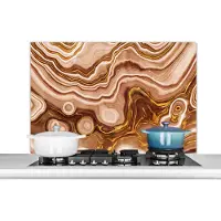 KitchenYeah Spatscherm keuken 100x65 cm - Kookplaat achterwand Goud - Agaat geode - Stenen - Bruin - Muurbeschermer - Spatwand fornuis - Hoogwaardig aluminium