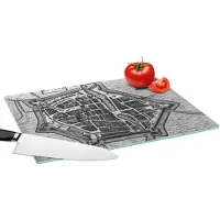 KitchenYeah Glazen Snijplank - 39x28 - Stadskaart - Dokkum - Zwart Wit - Snijplanken Glas