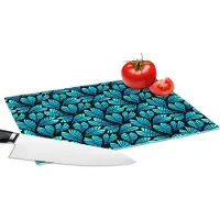 KitchenYeah Glazen Snijplank - 28x20 - Jungle - Blauw - Blad - Planten - Patroon - Snijplanken Glas