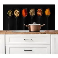 KitchenYeah Spatscherm keuken 120x60 cm - Kookplaat achterwand Lepels - Specerijen - Zwart - Kruiden - Rustiek - Muurbeschermer - Spatwand fornuis - Hoogwaardig aluminium
