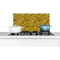 KitchenYeah Spatscherm keuken - Geel - Panterprint - Dieren - Luipaard - Zwart - Spatscherm - Tijger - 70x30 cm - Muurbeschermer