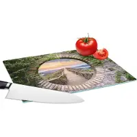 KitchenYeah Glazen Snijplank - 28x20 - Brug - Zee - Doorkijk - Zomer - Snijplanken Glas