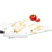 KitchenYeah Glazen Snijplank - 39x28 - Marmer - Wit - Goud - Luxe - Snijplanken Glas