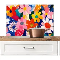 KitchenYeah Spatscherm keuken 90x60 cm - Kookplaat achterwand Bloemen - Kleurrijk - Stippen - Muurbeschermer - Spatwand fornuis - Hoogwaardig aluminium