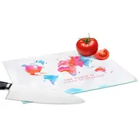 KitchenYeah Glazen Snijplank - 28x20 - Wereldkaart - Spreuk - Motivatie - Reizen - Snijplanken Glas