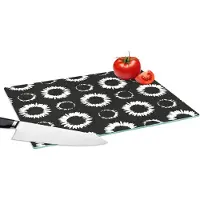 KitchenYeah Glazen Snijplank - 39x28 - Bloemen - Patronen - Zwart - Snijplanken Glas