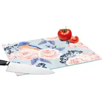 KitchenYeah Glazen Snijplank - 39x28 - Patronen - Roos - Vogel - Blauw - Snijplanken Glas