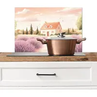KitchenYeah Spatscherm keuken 60x40 cm - Kookplaat achterwand Lavendelveld - Huis - Paars - Muurbeschermer - Spatwand fornuis - Hoogwaardig aluminium