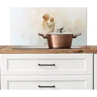 KitchenYeah Spatscherm keuken 90x45 cm - Kookplaat achterwand Kind - Moeder - Waterverfschilderij - Muurbeschermer - Spatwand fornuis - Hoogwaardig aluminium