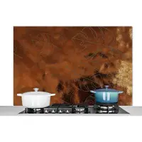 KitchenYeah Spatscherm keuken 120x80 cm - Kookplaat achterwand Patronen - Luxe - Brons - Bladeren - Muurbeschermer - Spatwand fornuis - Hoogwaardig aluminium