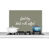 KitchenYeah Spatscherm keuken 90x60 cm - Kookplaat achterwand Quotes - Good day starts with coffee! - Koffie - Spreuken - Muurbeschermer - Spatwand fornuis - Hoogwaardig aluminium