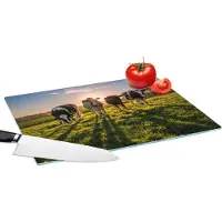 KitchenYeah Glazen Snijplank - 39x28 - Koe - Gras - Zon - Snijplanken Glas