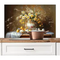 KitchenYeah Spatscherm keuken 100x65 cm - Kookplaat achterwand Paaseieren - Stilleven - Vaas - Muurbeschermer - Spatwand fornuis - Hoogwaardig aluminium