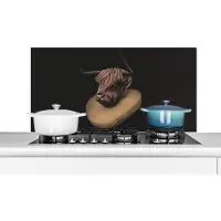 KitchenYeah Spatscherm keuken 100x50 cm - Kookplaat achterwand Schotse hooglander - Koe - Kraag - Muurbeschermer - Spatwand fornuis - Hoogwaardig aluminium