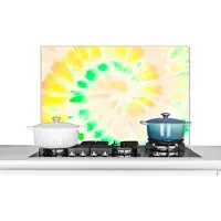 KitchenYeah Spatscherm keuken 90x60 cm - Kookplaat achterwand Tie dye - Geel - Groen - Muurbeschermer - Spatwand fornuis - Hoogwaardig aluminium