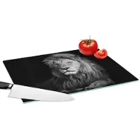 KitchenYeah Glazen Snijplank - 39x28 - Wilde dieren - Leeuw - zwart - Wit - Snijplanken Glas