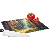 KitchenYeah Glazen Snijplank - 28x20 - Bos - Zon - Natuur - Herfst - Snijplanken Glas