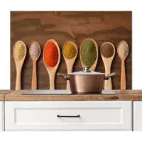 KitchenYeah Spatscherm keuken 100x65 cm - Kookplaat achterwand Pollepel - Kruiden - Eten - Specerijen - Tafel - Muurbeschermer - Spatwand fornuis - Hoogwaardig aluminium