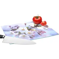 KitchenYeah Glazen Snijplank - 28x20 - Bloemen - Sakura - Tak - Bloesem takken - Snijplanken Glas