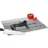 KitchenYeah Glazen Snijplank - 39x28 - Paarden - Dieren - Portret - Zwart wit - Platteland - Snijplanken Glas