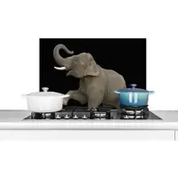 KitchenYeah Spatscherm keuken 60x40 cm - Kookplaat achterwand Olifant - Dieren - Zwart - Portret - Muurbeschermer - Spatwand fornuis - Hoogwaardig aluminium