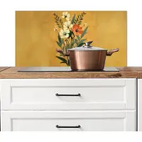 KitchenYeah Spatscherm keuken 90x45 cm - Kookplaat achterwand Bladeren - Boeket - Bloemen - Geel - Muurbeschermer - Spatwand fornuis - Hoogwaardig aluminium