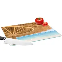 KitchenYeah Glazen Snijplank - 39x28 - Parasol - Strand - Zee - Tropisch - Snijplanken Glas