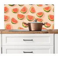 KitchenYeah Spatscherm keuken 100x50 cm - Kookplaat achterwand Watermeloen - Schijfjes - Pitten - Rood - Muurbeschermer - Spatwand fornuis - Hoogwaardig aluminium