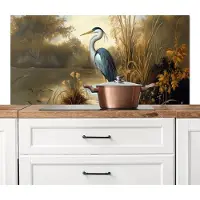KitchenYeah Spatscherm keuken 120x60 cm - Kookplaat achterwand Reiger - Water - Planten - Muurbeschermer - Spatwand fornuis - Hoogwaardig aluminium