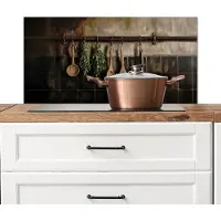 KitchenYeah Spatscherm keuken 90x45 cm - Kookplaat achterwand Keukengerei - Rustiek - Tegels - Kruiden - Muurbeschermer - Spatwand fornuis - Hoogwaardig aluminium