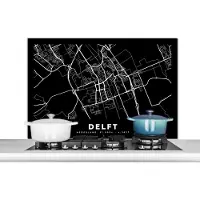 KitchenYeah Spatscherm keuken 100x65 cm - Kookplaat achterwand Kaart - Delft - Zwart - Muurbeschermer - Spatwand fornuis - Hoogwaardig aluminium