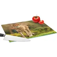 KitchenYeah Glazen Snijplank - 39x28 - Wilde dieren - Gras - Luipaard - Natuur - Snijplanken Glas