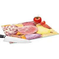KitchenYeah Glazen Snijplank - 39x28 - Schelpen - Rood - Geel - Strand - Zomer - Snijplanken Glas