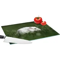 KitchenYeah Glazen Snijplank - 39x28 - Russische dwerghamster in een grasveld - Snijplanken Glas