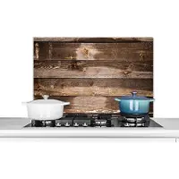 KitchenYeah Spatscherm keuken - Spatbord - Hout - Donker - Plank - Keuken - Muurdecoratie - 90x60 cm