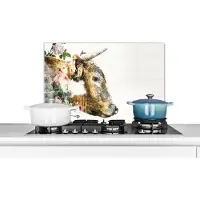 KitchenYeah Spatscherm keuken 60x40 cm - Kookplaat achterwand Schotse hooglander - Koe - Rozen - Roze - Muurbeschermer - Spatwand fornuis - Hoogwaardig aluminium