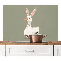 KitchenYeah Spatscherm keuken 120x80 cm - Kookplaat achterwand Eend - Konijnoren - Grijs - Muurbeschermer - Spatwand fornuis - Hoogwaardig aluminium