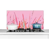 KitchenYeah Spatscherm keuken 100x50 cm - Kookplaat achterwand Zomer - Planten - Pastel - Muurbeschermer - Spatwand fornuis - Hoogwaardig aluminium