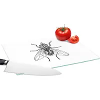 KitchenYeah Glazen Snijplank - 28x20 - Vlieg - Dieren - Vintage - Zwart wit - Snijplanken Glas