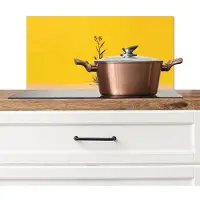 KitchenYeah Spatscherm keuken 70x30 cm - Kookplaat achterwand Zand - Plant - Geel - Minimalitisch - Muurbeschermer - Spatwand fornuis - Hoogwaardig aluminium