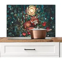 KitchenYeah Spatscherm keuken 80x55 cm - Kookplaat achterwand Vos - Mozaïek - Bos - Maan - Muurbeschermer - Spatwand fornuis - Hoogwaardig aluminium