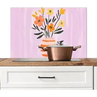 KitchenYeah Spatscherm keuken 90x60 cm - Kookplaat achterwand Vaas - Gestreept - Bloemen - Oranje - Muurbeschermer - Spatwand fornuis - Hoogwaardig aluminium