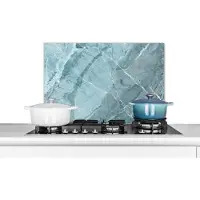 KitchenYeah Spatscherm keuken 70x50 cm - Kookplaat achterwand Keien - Blauw - Wit - Graniet print - Muurbeschermer - Spatwand fornuis - Hoogwaardig aluminium